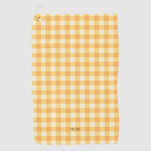Yellow Peach Gingham Plaid Golfhanddoek
