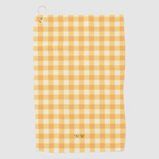 Yellow Peach Gingham Plaid Golfhanddoek (Voorkant)