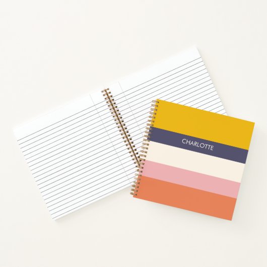 Yellow Peach Modern Color Blocks Stripes Custom Notitieboek (Binnen)