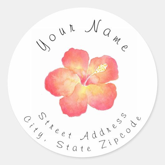 "Yellow Peach roze Waterverf Hibiscus" etiket (Voorkant)
