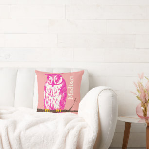 Yellow Peachy Pink Baby Girl Cute Owl personaliser Kussen
