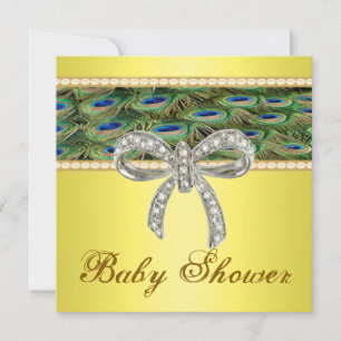 Yellow Peacock Diamond Bow Baby shower Invitation Kaart