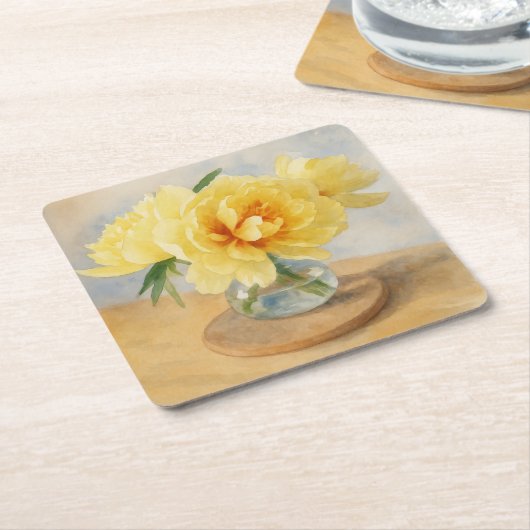 Yellow Peonies - Coasters Kartonnen Onderzetters (Schuin)