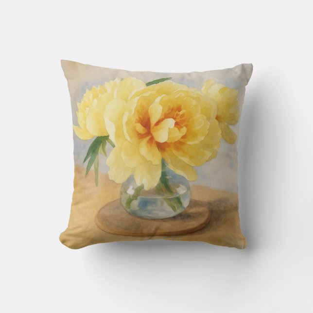 Yellow Peonies - Pillow Kussen (Voorkant)