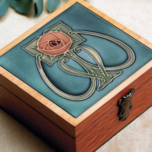 Yellow Peony Blue Decor Art Nouveau Art Deco Ceram Tegeltje