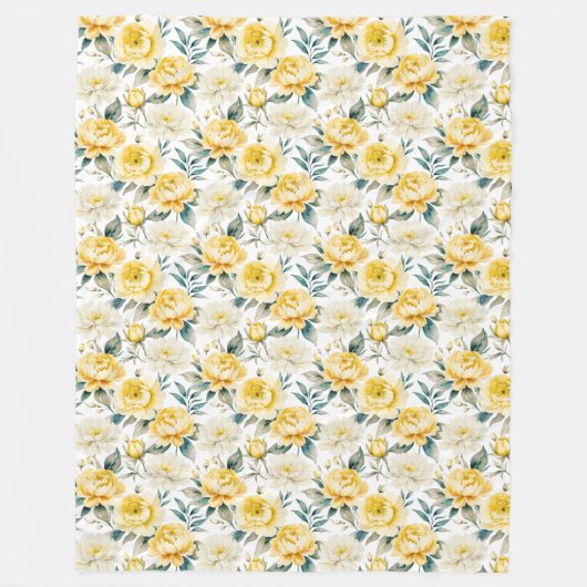 Yellow Peony Chrysanthemum Floral Botanical Print Fleece Deken (Voorkant)