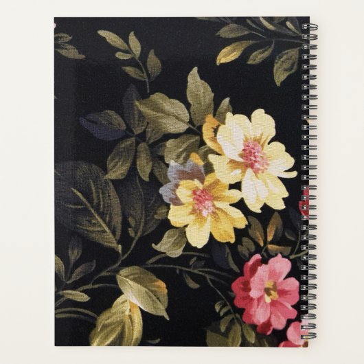 Yellow Peony Design on Black Planner (Achterkant)