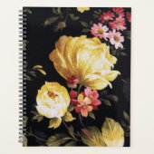Yellow Peony Design on Black Planner (Voorkant)