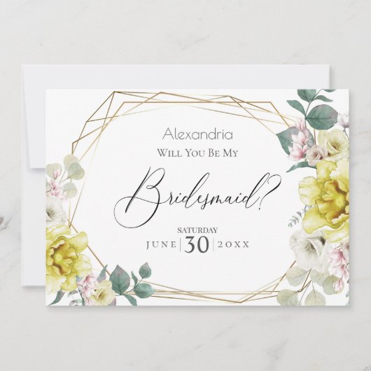 Yellow Peony Flowers zal je mijn Bridesmaid zijn Kaart (Voorkant)