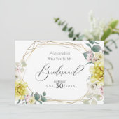 Yellow Peony Flowers zal je mijn Bridesmaid zijn Kaart (Staand voorkant)