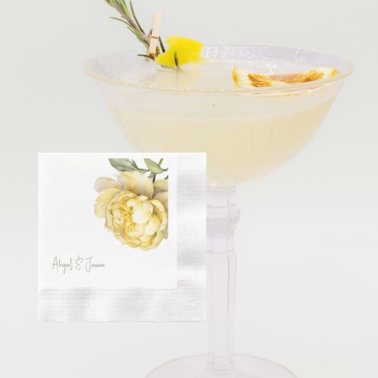 Yellow Peony Personalized Names Coined Wedding Servet