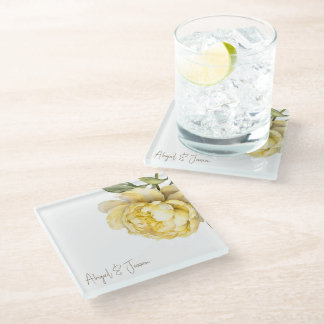 Yellow Peony Personalized Names  Glazen Onderzetter