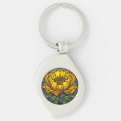 Yellow Peony Stained Glass Sleutelhanger (Voorkant)