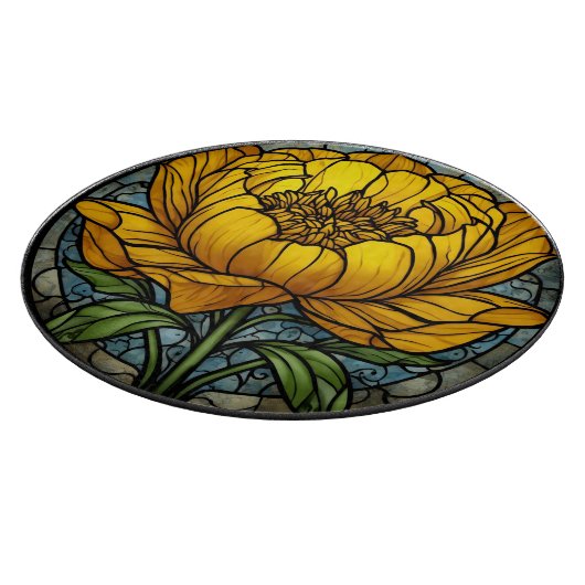 Yellow Peony Stained Glass Snijplank (Hoek)