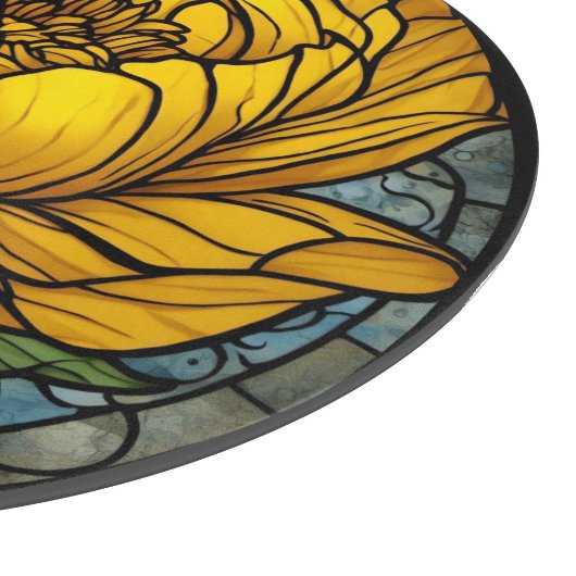 Yellow Peony Stained Glass Snijplank (Hoek)