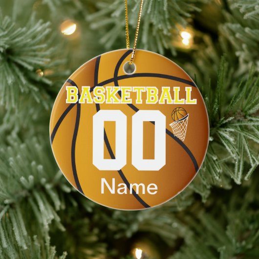 Yellow Personalize Basketball Number Ornament (Boom)