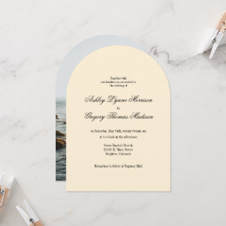 Yellow Photo Arch Shaped Wedding Invitation Kaart