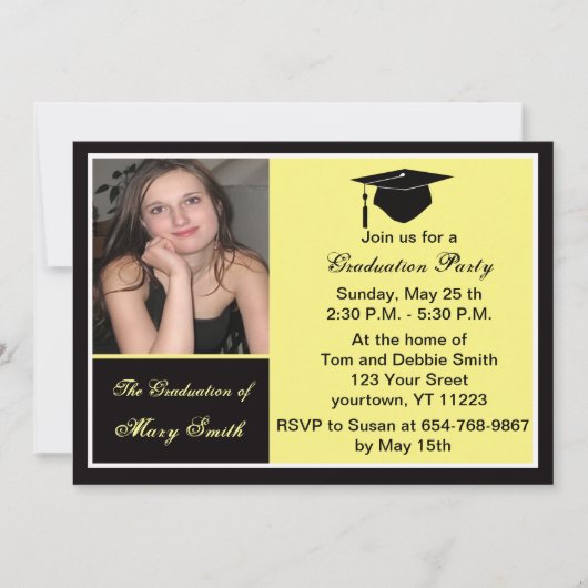 Yellow Photo Graduation Party Invitation Kaart (Voorkant)