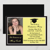 Yellow Photo Graduation Party Invitation Kaart (Voorkant / Achterkant)