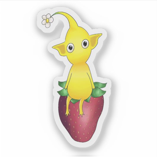 Yellow Pikmin op Aardbei Sticker (Voorkant)