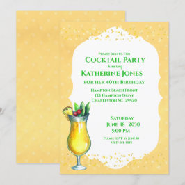 Yellow Pina Colada Birthday Cocktail Party Kaart