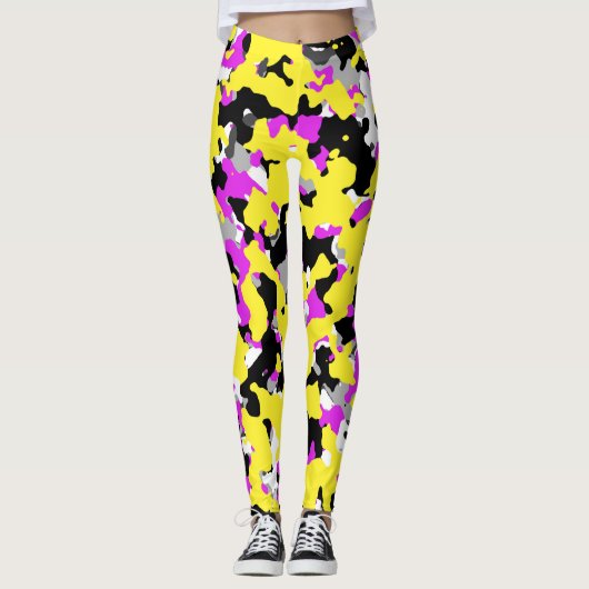 Yellow Pink Black Gray Camouflage Camopatroon Leggings (Voorkant)