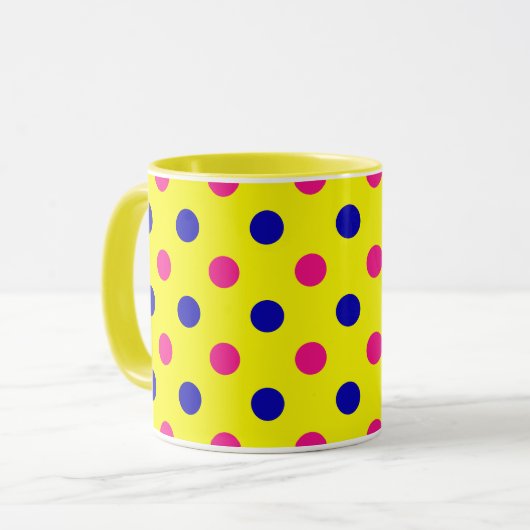 Yellow Pink Blue Polka Dot Pattern Mok (Voorkant links)