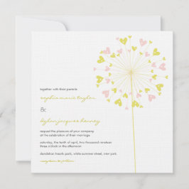 Yellow Pink Dandelions Love Weddenation Invitation Kaart