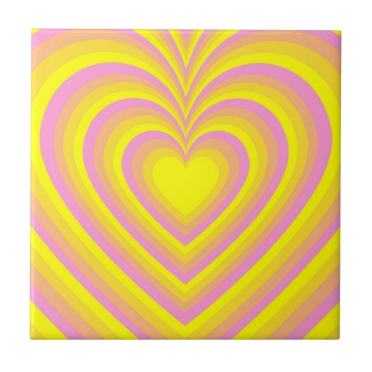 Yellow Pink Hypnotic Heart Love Patroon Tegeltje (Voorkant)