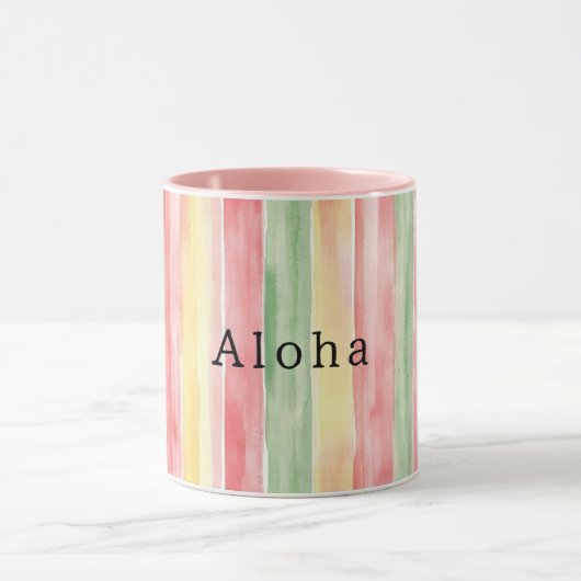 Yellow Pink Mint Stripes Aloha Mok (Midden)