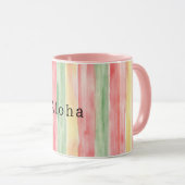 Yellow Pink Mint Stripes Aloha Mok (Voorkant rechts)