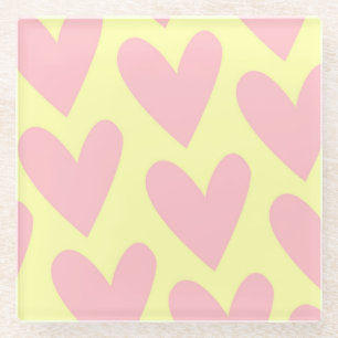 Yellow Pink Simple Heart Y2K-patroon Glazen Onderzetter