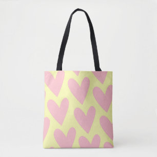 Yellow Pink Simple Heart Y2K-patroon Tote Bag