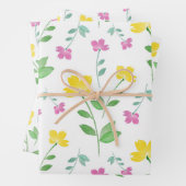 Yellow Pink Waterverf Flower Stem Pattern Inpakpapier Vel (In situ)