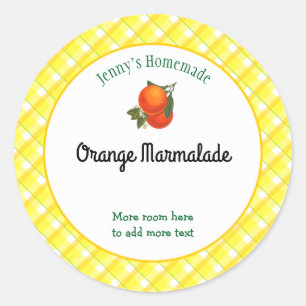 Yellow Plaid controleert bewerkbaar Oranje recept Ronde Sticker