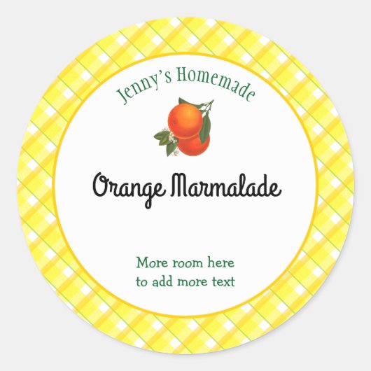 Yellow Plaid controleert bewerkbaar Oranje recept Ronde Sticker (Voorkant)