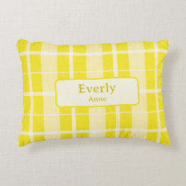 Yellow Plaid Custom Baby Naam kwekerij Accent Kussen