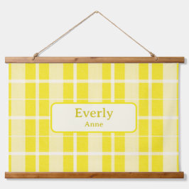 Yellow Plaid Custom Baby Naam Teken Kwekerij Decor Hangend Wandkleed