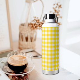 Yellow Plaid Pattern Water Bottle Waterfles