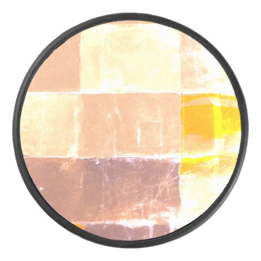 Yellow Plaid Peach Hockey Puck (Voorkant)