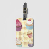 Yellow Plaid Waterverf Cupcake Monogram Baker's Bagagelabel (Voorkant (verticaal))