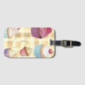 Yellow Plaid Waterverf Cupcake Monogram Baker's Bagagelabel (Voorkant (horizontaal))