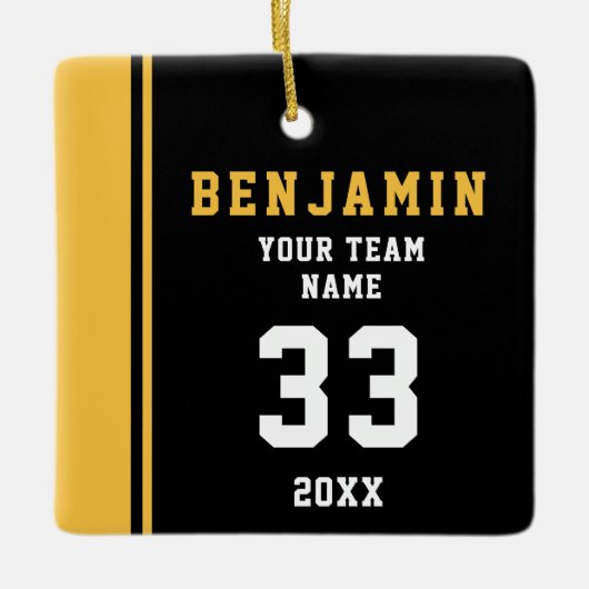Yellow Player Name Number Team Sports Keramisch Ornament (Voorkant)
