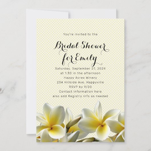 Yellow Plumeria Bridal Shower-uitnodiging Kaart (Voorkant)