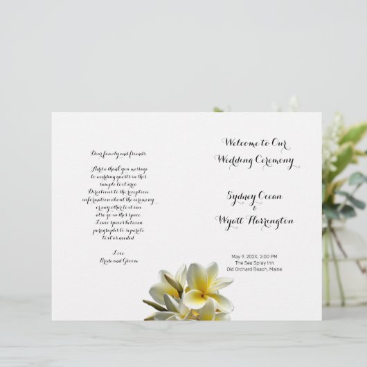 Yellow Plumeria Flowers Folded Wedding Programme (Staand voorkant)