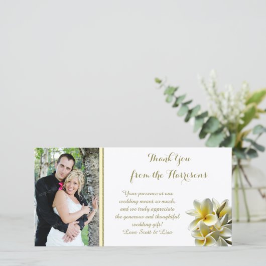 Yellow Plumeria foto bruiloft Dank je Bedankkaart (Staand voorkant)