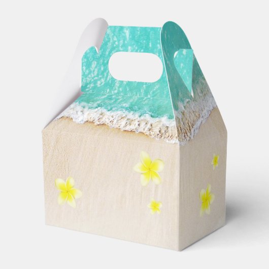 Yellow Plumeria Frangipani Tropical Beach Wedding Bedankdoosjes (Achterkant)