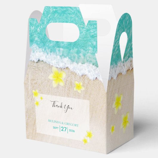 Yellow Plumeria Frangipani Tropical Beach Wedding Bedankdoosjes (Geopend)