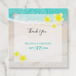 Yellow Plumeria Frangipani Tropical Beach Wedding Bedankjes Labels