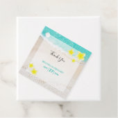 Yellow Plumeria Frangipani Tropical Beach Wedding Bedankjes Labels (In situ)